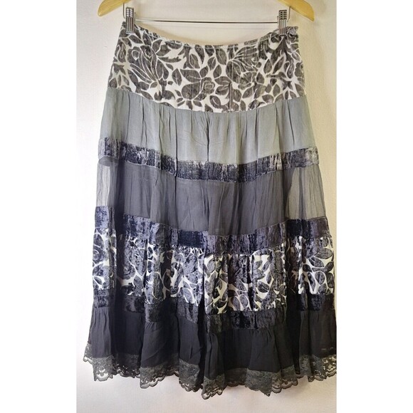 Vtg 90's Y2K RAVE Midi Skirt Sz S Velvet Burnout Lace Trim Regency Cottage Core - Picture 3 of 7